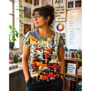Orientique Naturally Australian Top Abstract Art Small Art to Wear Van Gogh City